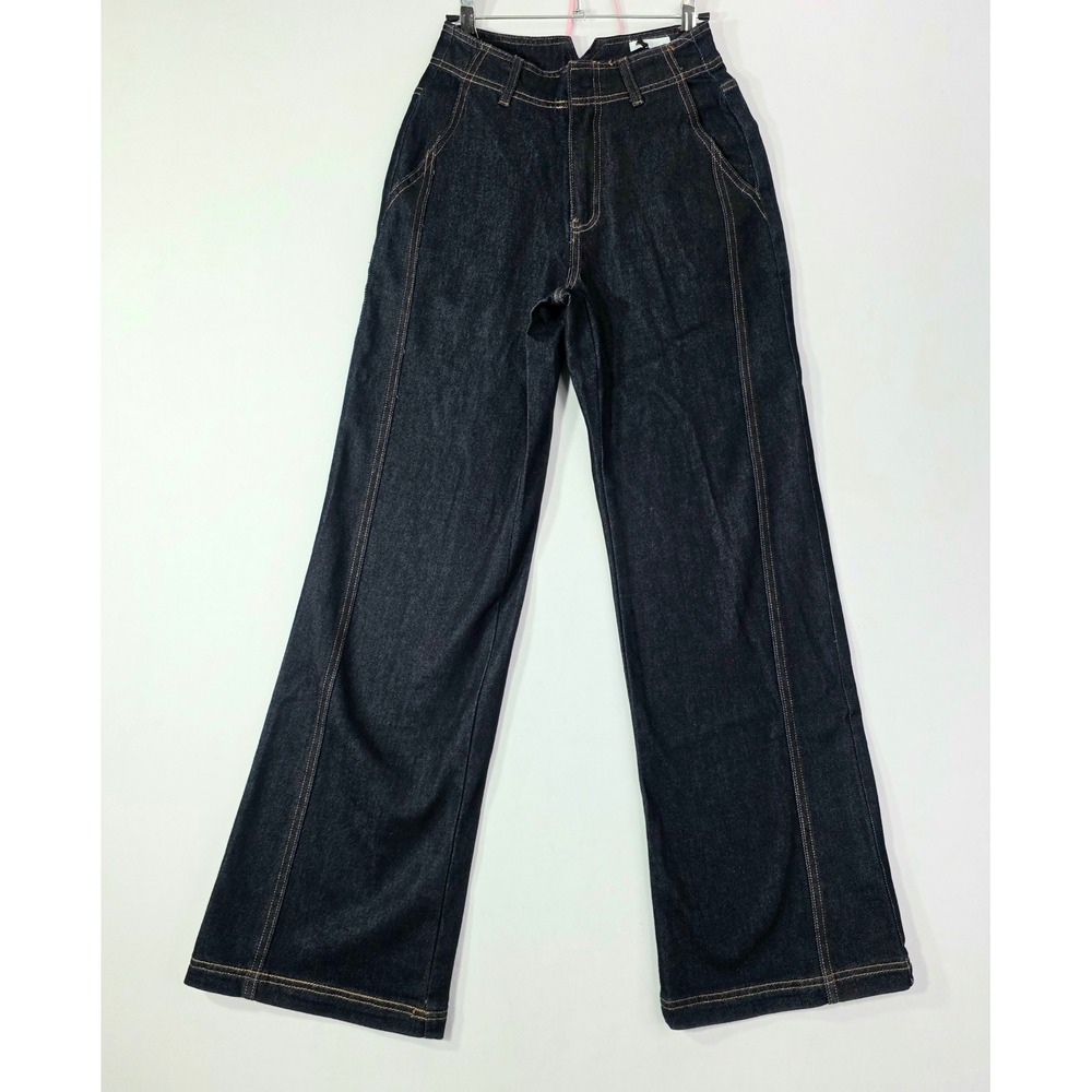 Avec Les Filles Wide Leg Jeans Dark Rinse Wash Contrast Stitching Size 25 NWT